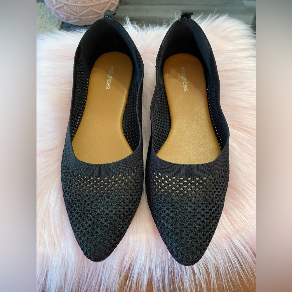 SOLD Maurice’s flats crocheted black shoes EUC size 7 1/2